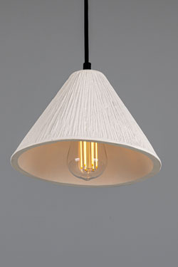 Conical pendant light in textured ceramic Tilia. Mullan. 