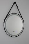 Round illuminated mirror with black strap Sines. Mullan. 