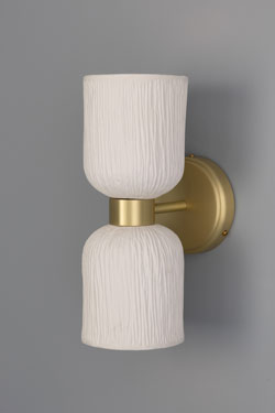 Sakura white textured ceramic hourglass wall light. Mullan. 