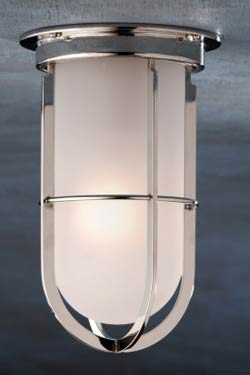 Docklight Ceiling polished nickel-plated bronze with sand-blasted glass. Nautic by Tekna. 