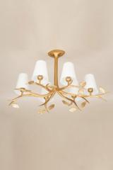 Folia branch chandelier 6 lights golden bronze. Objet insolite. 