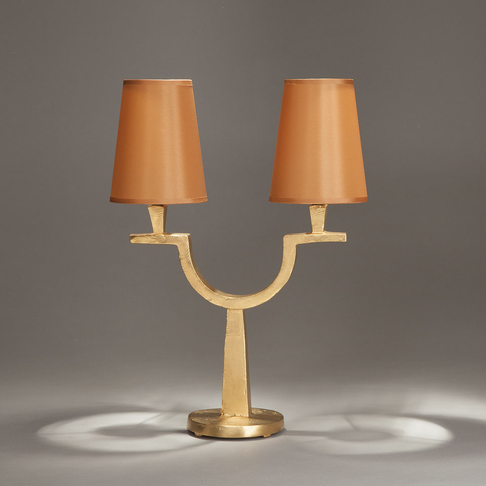Lampe de table double en bronze massif doré Perceval. Objet insolite. 