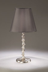 Satin Nickel Bronze Table Lamp with Smoked Taffeta Shade Sanfin . Objet insolite. Satin Nickel Bronze Table Lamp with Smoked Taffeta Shade Sanfin . Objet insolite.