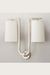 Gustave 2-light satin nickel sconce. Objet insolite. 