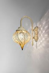 Goccia amber blown glass drop outdoor wall lamp. Siru. 