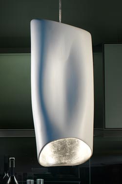 Hamy lampe suspension blanche intérieur argent. Munari par Stylnove Ceramiche. 