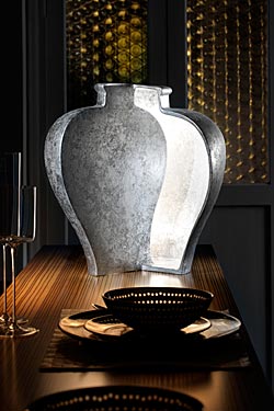 Open Ming lampe forme vase ouvert en céramique argentée. Munari par Stylnove Ceramiche. 