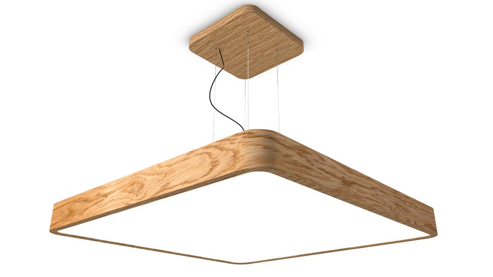 WoodLED suspension carrée en chêne 120cm. Trilum. 