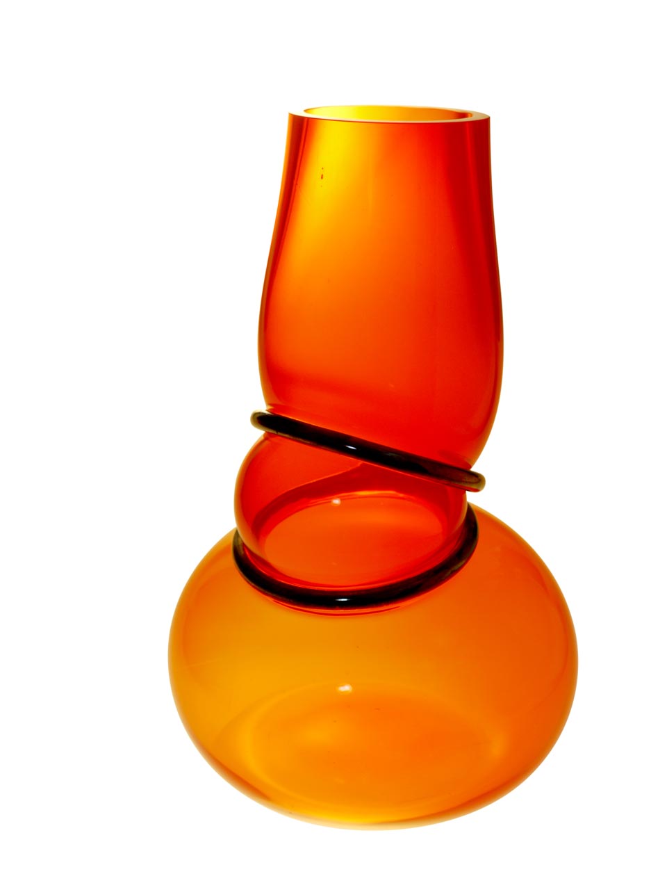 vase colors double ring orange blown glass R