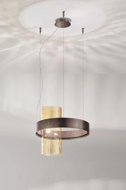 Armonia suspension cylindre noir et cuivre<br/>. Vistosi. Armonia suspension cylindre noir et cuivre<br/>. Vistosi.