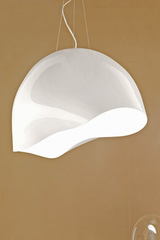 Large flattened globe pendant in white opaline glass Ninfea. Vistosi. 