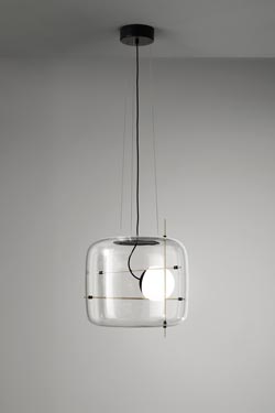 Plot suspension for transparent glass sphere and LED lighting. Vistosi. 