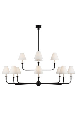 Classic black metal and dark wood 12-light chandelier Piaf. Visual Comfort&Co.. 