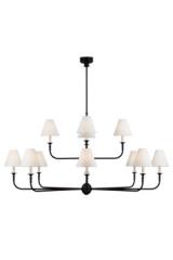 Classic black metal and dark wood 12-light chandelier Piaf. Visual Comfort&Co.. 