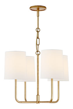 Small 4-light gold chandelier with white linen shade Go Lightly. Visual Comfort&Co.. 