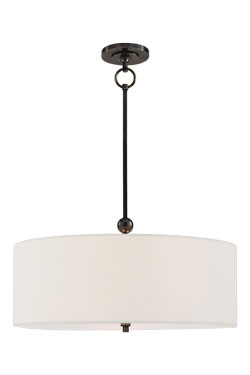 Reed cylinder pendant in white linen and bronze. Visual Comfort&Co.. 