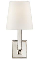 Classic polished nickel wall lamp with linen shade Square Tube. Visual Comfort&Co.. 