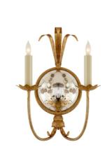 Gramercy double gold wall lamp and antique mirror. Visual Comfort&Co.. 