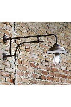 Wall lamp with double arm in patinated brass - Exterior wall lights by Aldo Bernardi