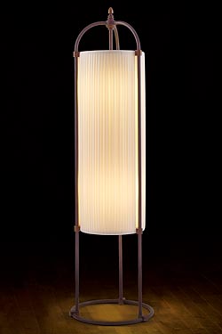 Floor lamp beige column with silk ribbons and dark patinated brass tubes - Floor lamps by Aldo Bernardi