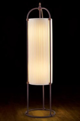 Floor lamp beige column with silk ribbons and dark patinated brass tubes - Floor lamps by Aldo Bernardi