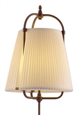 Floor lamp in beige silk and dark patinated brass cone lampshade