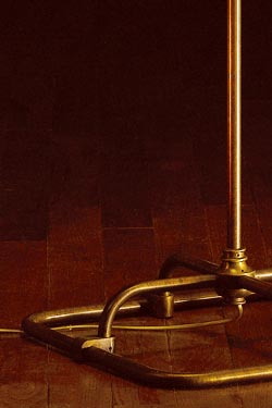 Square floor lamp in beige silk and dark patinated brass