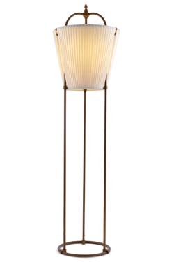 Lampadaire cône tronqué en soie beige patine marron foncé