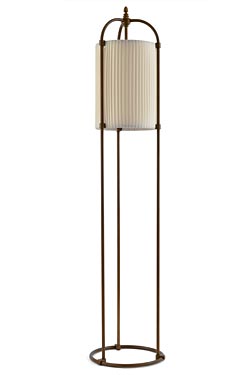 Lampadaire cylindre soie beige et patine antique foncée - Lampadaire by Aldo Bernardi