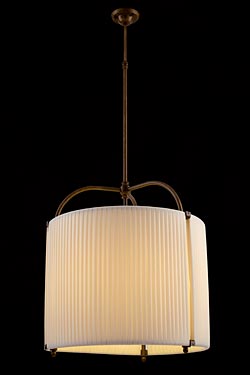 Cylinder pendant in beige silk and dark patinated brass diameter 55cm - Pendants by Aldo Bernardi