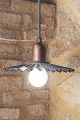 Pendant on rod with pleated reflector in aged brass 26cm - Pendants by Aldo Bernardi