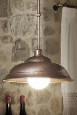 Patinated copper pendant on rigid rod adjustable in height - Pendants by Aldo Bernardi