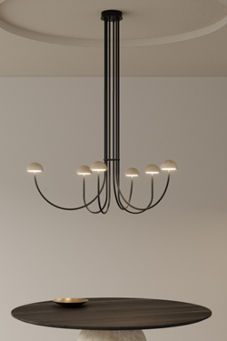 6-light chandelier in black marble and black metal