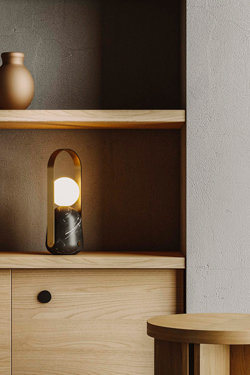 Portable cordless lamp in glass and marble Nano