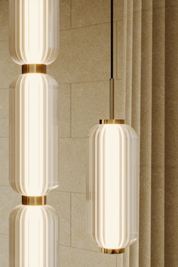 Elma suspension 3 lumières en verre cannelé et acier noir