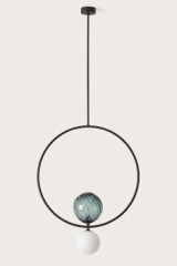 Level suspension boules de verre vert fumé et anneau noir 60cm - Suspension by Aromas