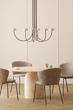 Lustre 6 lumières en marbre noir et  en métal noir