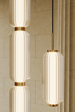 Elma pendant lamp in fluted glass and gilded steel