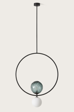 Level pendant lamp green glass balls and black ring 60cm - Pendants by Aromas