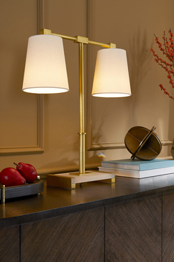 Lampe de table inspiration Art Déco dorée et blanche Messina
