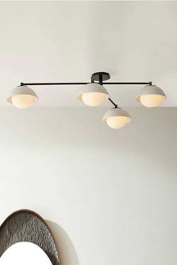 Plafonnier 4 lumières en céramique et acier noir Glaze