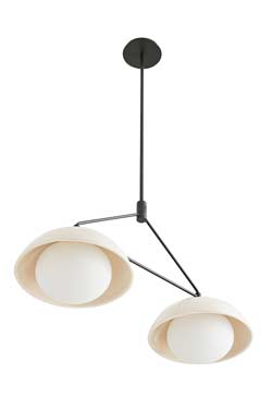 Suspension contemporaine 2 lumières en céramique ivoire Glaze