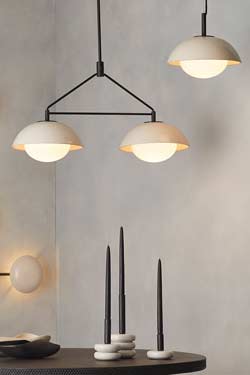 Suspension contemporaine 2 lumières en céramique ivoire Glaze