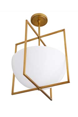 Suspension lanterne en laiton antique et verre opale Royce