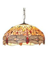 Libellule suspension grand modèle style Tiffany à cabochons multicolores 1 lumière  - Suspension by Artistar