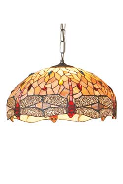 Libellule suspension grand modèle style Tiffany à cabochons multicolores 2 lumières - Suspension by Artistar