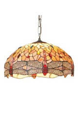 Libellule suspension grand modèle style Tiffany à cabochons multicolores 2 lumières - Suspension by Artistar
