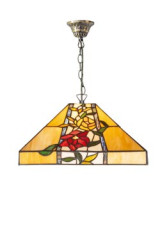 Suspension Tiffany au motif floral jaune et rouge - Suspension by Artistar
