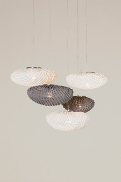 Large pendant 5 white and gray Simetech fabric lampshades Tati