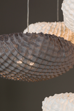 Large pendant 5 white and gray Simetech fabric lampshades Tati